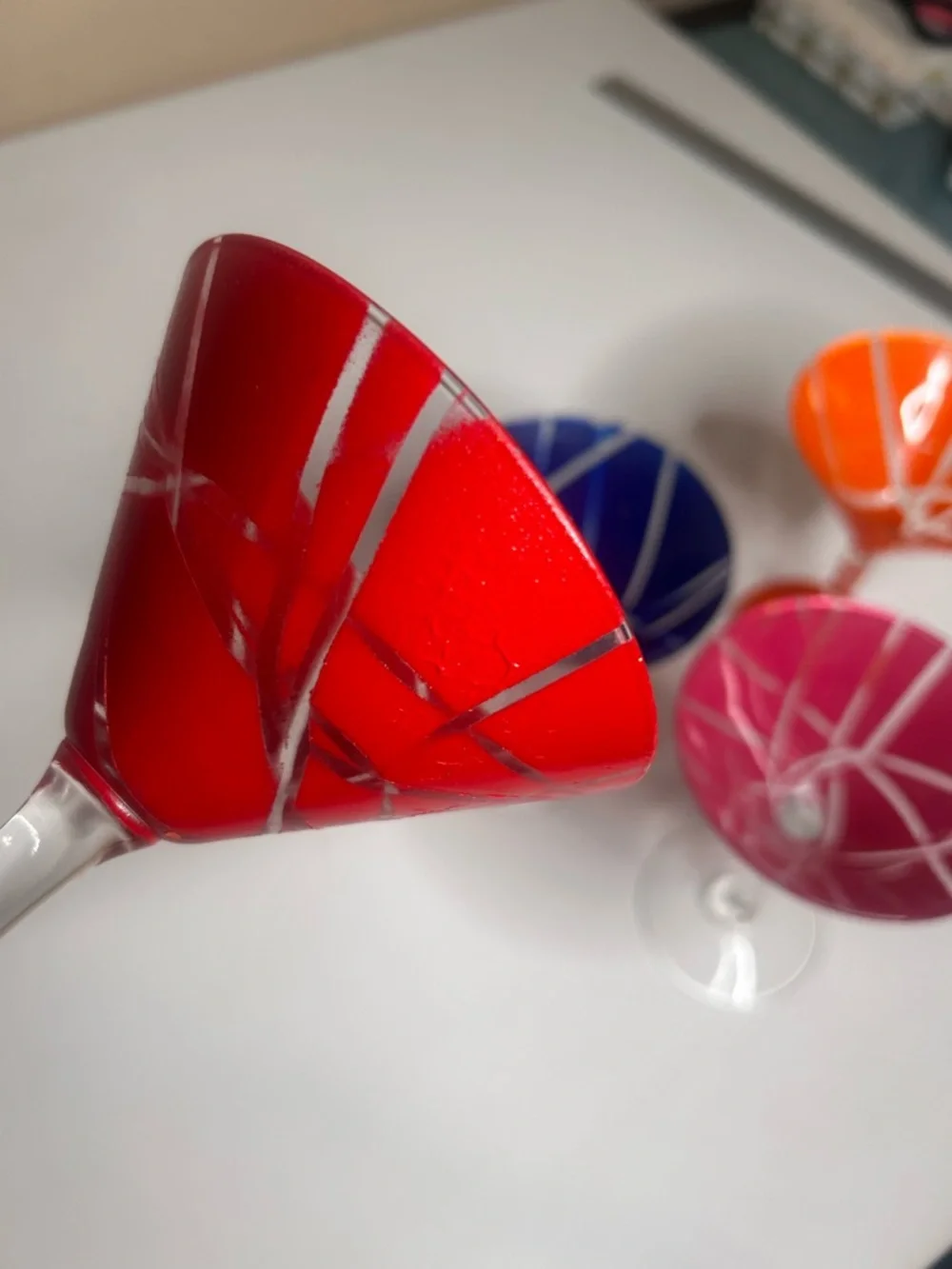 Handpainted Martini Glasses  Set of Four 4 Blue Orange Red Pink Home Decor